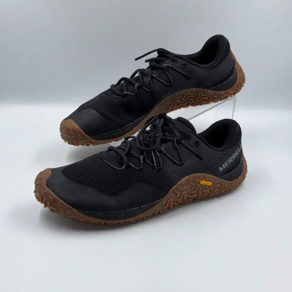 Merrell Mens 10 Black Trail Glove 7 Barefoot Running Shoes Vibram Gum Sole J0676